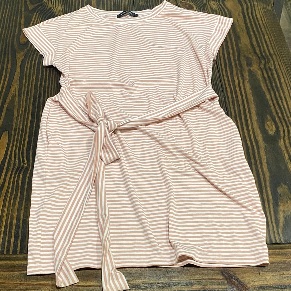 🔥Bundle 5 for $15🔥 Merokeety Pink Striped Dress with Belt and Pockets
